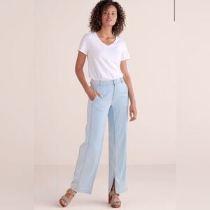 Soft Surroundings Driftwood Wide Leg Split Hem Pants in Light Denim size 12